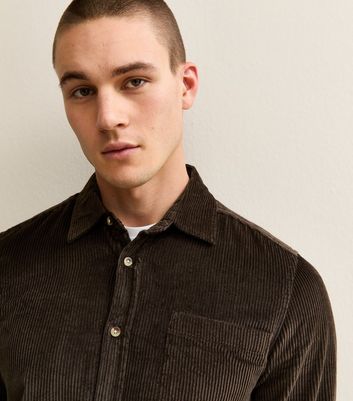 Dark Brown Regular Long Sleeve Corduroy Shirt