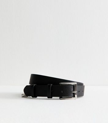 Black Faux Leather Eyelet Charm Belt