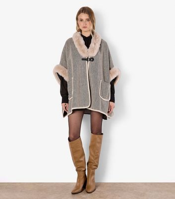 Apricot Stone Faux Fur Side Slit Cape