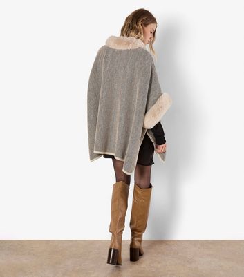 Apricot Stone Faux Fur Side Slit Cape