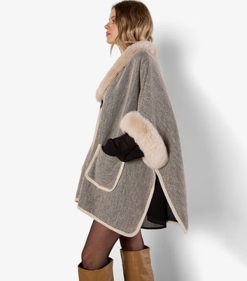 Apricot Stone Faux Fur Side Slit Cape 3 Apricot Stone Faux Fur Side Slit Cape
