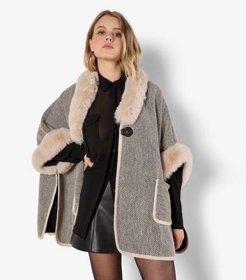 Apricot Stone Faux Fur Side Slit Cape 5 Apricot Stone Faux Fur Side Slit Cape