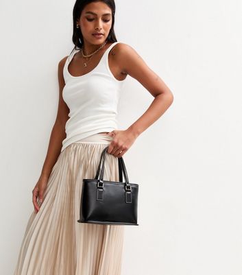 Black Contrast Stitching Faux Leather Mini Tote Bag