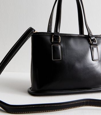 Black Contrast Stitching Faux Leather Mini Tote Bag 3 Black Contrast Stitching Faux Leather Mini Tote Bag