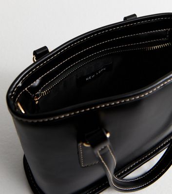 Black Contrast Stitching Faux Leather Mini Tote Bag 5 Black Contrast Stitching Faux Leather Mini Tote Bag