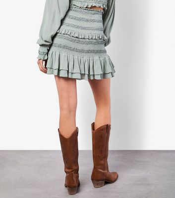 Apricot Mint Green Smocked Ruffle Mini Skirt 3 Apricot Mint Green Smocked Ruffle Mini Skirt