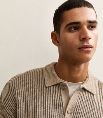 Brown Relaxed Ribbed Fisherman Polo Jumper 3 Brown Relaxed Ribbed Fisherman Polo Jumper