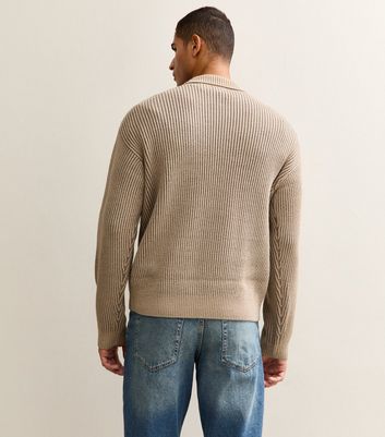 Brown Relaxed Ribbed Fisherman Polo Jumper 4 Brown Relaxed Ribbed Fisherman Polo Jumper