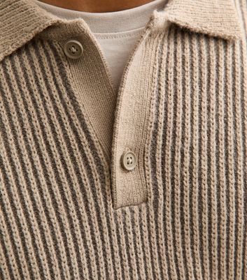 Brown Relaxed Ribbed Fisherman Polo Jumper 5 Brown Relaxed Ribbed Fisherman Polo Jumper