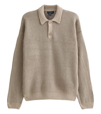 Brown Relaxed Ribbed Fisherman Polo Jumper 6 Brown Relaxed Ribbed Fisherman Polo Jumper