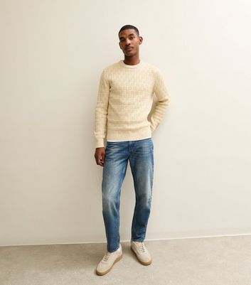 Cream Regular Textured Crew Neck Jumper
