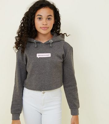 Girls Grey Squad Logo Crop Hoodie