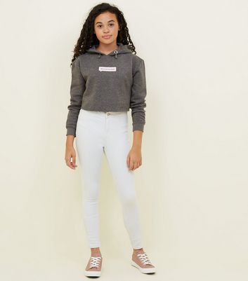 Girls Grey Squad Logo Crop Hoodie