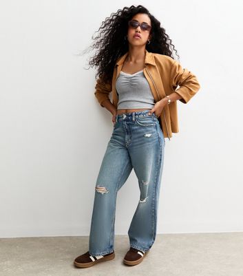 Girls Blue Ripped Wide Leg Jeans