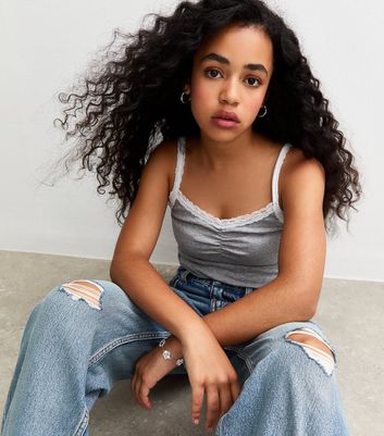 Girls Blue Ripped Wide Leg Jeans 4 Girls Blue Ripped Wide Leg Jeans