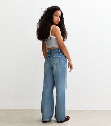 Girls Blue Ripped Wide Leg Jeans 5 Girls Blue Ripped Wide Leg Jeans