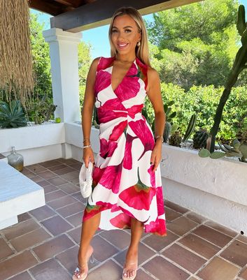 AX Paris Pink Floral Print Mini Wrap Dress