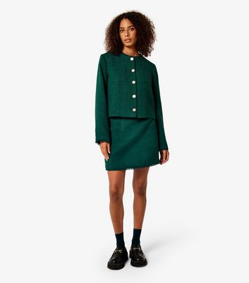 Apricot Dark Green Tweed Mini Skirt