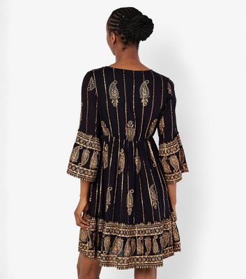 Apricot Black Bohemian Bell Sleeve Dress 3 Apricot Black Bohemian Bell Sleeve Dress