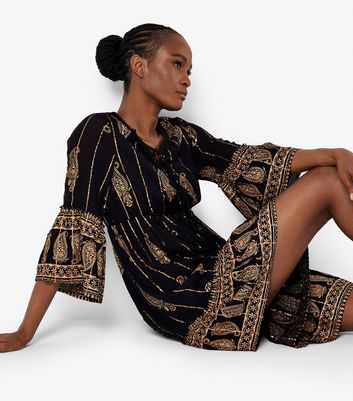 Apricot Black Bohemian Bell Sleeve Dress 4 Apricot Black Bohemian Bell Sleeve Dress