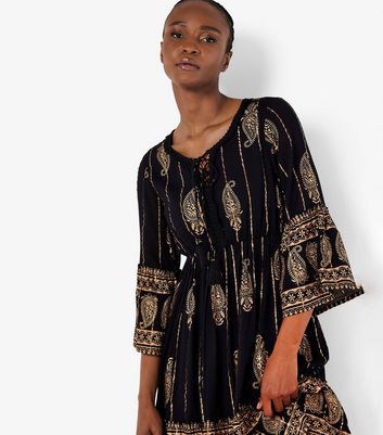 Apricot Black Bohemian Bell Sleeve Dress 5 Apricot Black Bohemian Bell Sleeve Dress