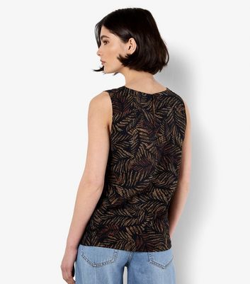 Apricot Black Leaf Print Sleeveless Top 3 Apricot Black Leaf Print Sleeveless Top
