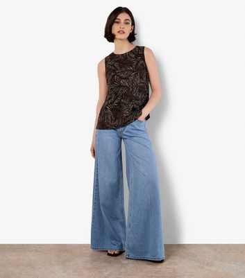 Apricot Black Leaf Print Sleeveless Top 5 Apricot Black Leaf Print Sleeveless Top