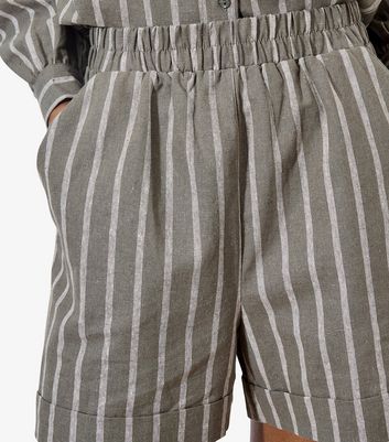 Apricot Khaki Striped Linen Blend Shorts 4 Apricot Khaki Striped Linen Blend Shorts