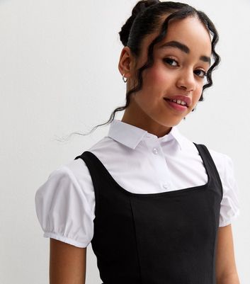 Girls Black Pleated Dropped Skirt School Dress