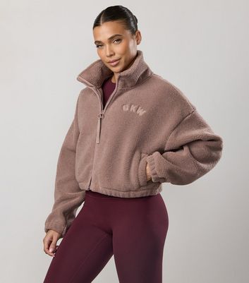 Gym King Mid Brown Cropped Borg Full Zip Jumper