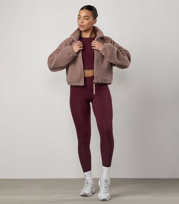 Gym King Mid Brown Cropped Borg Full Zip Jumper