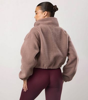 Gym King Mid Brown Cropped Borg Full Zip Jumper 3 Gym King Mid Brown Cropped Borg Full Zip Jumper