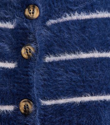 Girls Blue Fluffy Striped Cardigan 5 Girls Blue Fluffy Striped Cardigan