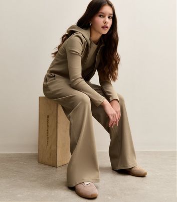 Girls Camel Waffle Wide Leg Trousers