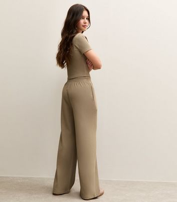 Girls Camel Waffle Wide Leg Trousers 6 Girls Camel Waffle Wide Leg Trousers