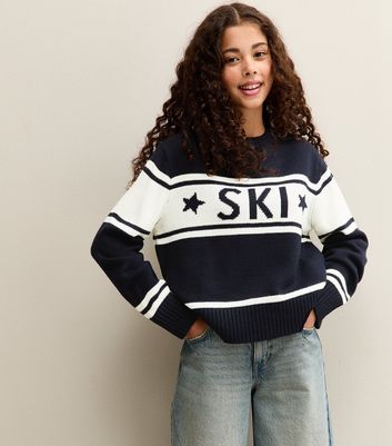 Girls Black Ski Logo Striped Jumper