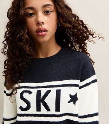 Girls Black Ski Logo Striped Jumper