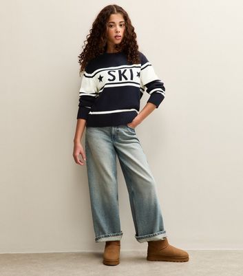 Girls Black Ski Logo Striped Jumper 3 Girls Black Ski Logo Striped Jumper