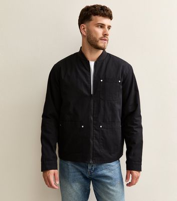 Black Regular Patch Pocket Long Sleeve Canvas Jacket