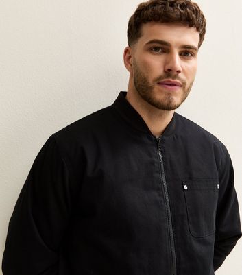 Black Regular Patch Pocket Long Sleeve Canvas Jacket