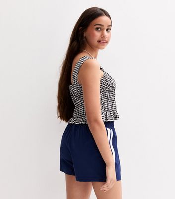 Girls Black Gingham Check Shirred Top 4 Girls Black Gingham Check Shirred Top