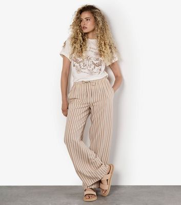 Apricot Stone Striped Wide Leg Trousers