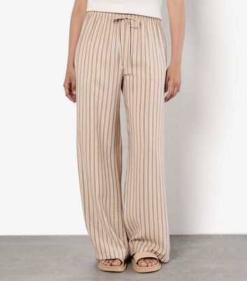 Apricot Stone Striped Wide Leg Trousers