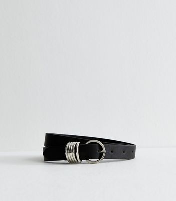 Black Faux Leather Multi Ring Keeper Detail Belt