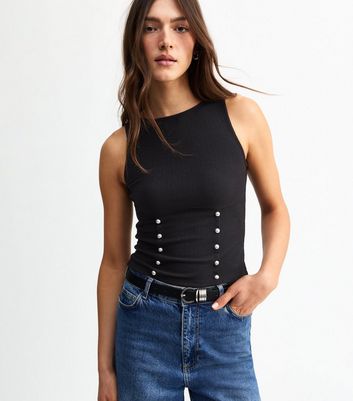 Black Faux Leather Multi Ring Keeper Detail Belt