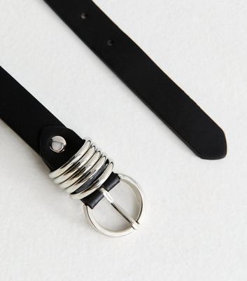 Black Faux Leather Multi Ring Keeper Detail Belt 3 Black Faux Leather Multi Ring Keeper Detail Belt