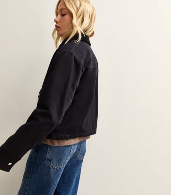 Black Contrast Collar Cropped Barn Jacket 4 Black Contrast Collar Cropped Barn Jacket