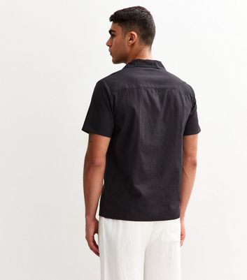 Black Regular Palm Tree Embroidered Revere Collar Shirt 4 Black Regular Palm Tree Embroidered Revere Collar Shirt