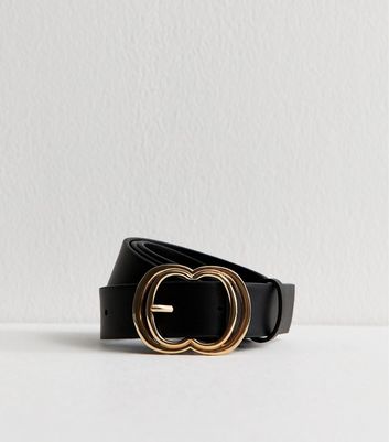 Black Faux Leather Curved Buckle Jean Belt