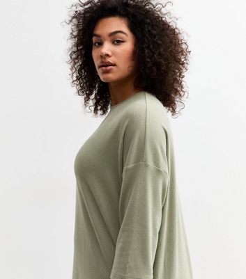 Curves Olive Green Soft Touch Slit Hem Top